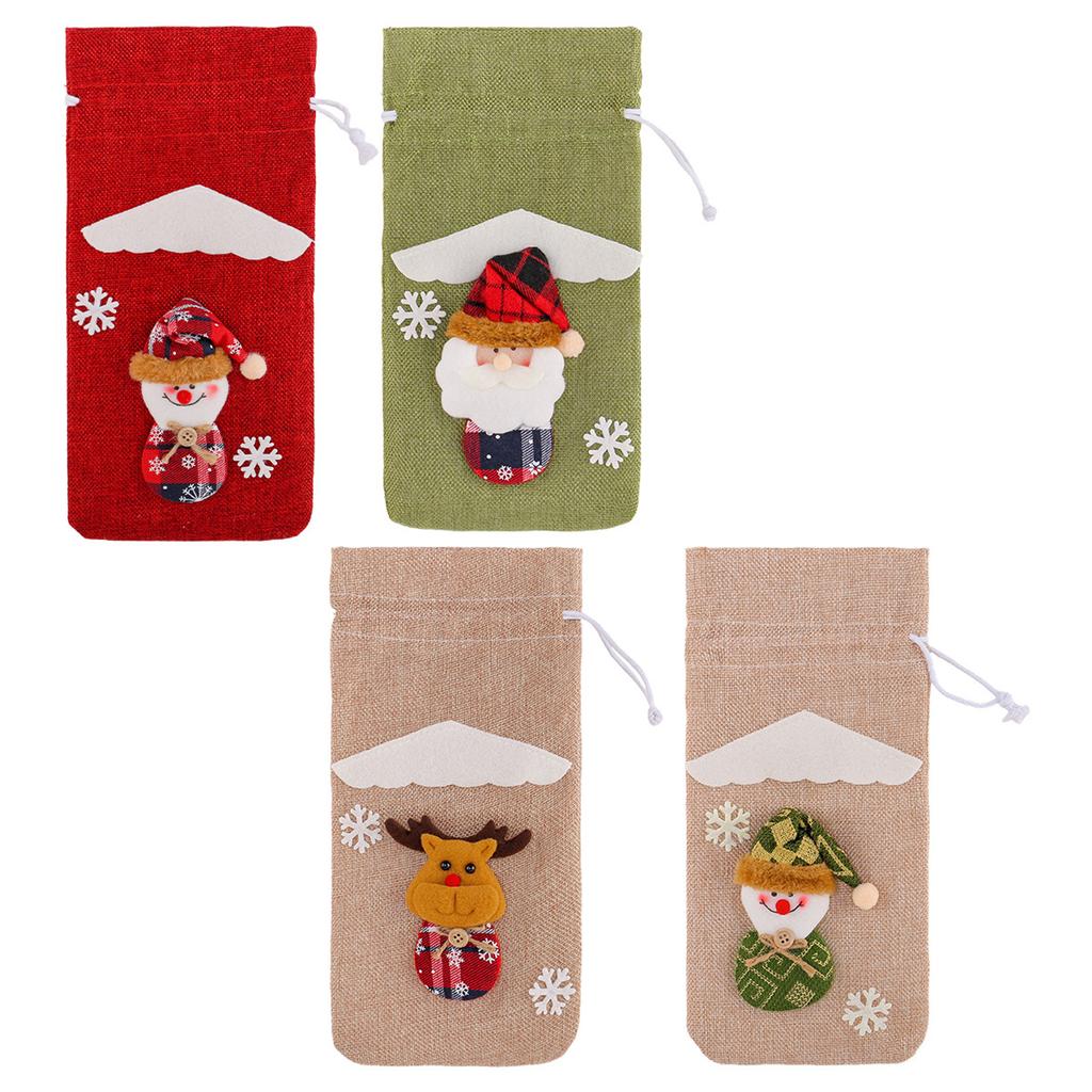 Christmas Linen Old Man Figurine Wine Bottle Cover Holiday Hotel Dining Table Cartoon Three-dimensional Drawstring Wine Bag Decoration