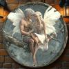 Metal Wall Art Fairy Floral Wreath Retro Couple Painting Aluminum Decor 2D Circular Forest Scene Hanging