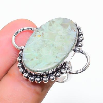 Natural Blue Aragonite Gemstone Handmade 925 Sterling Silver Ring Size 7 W2N89