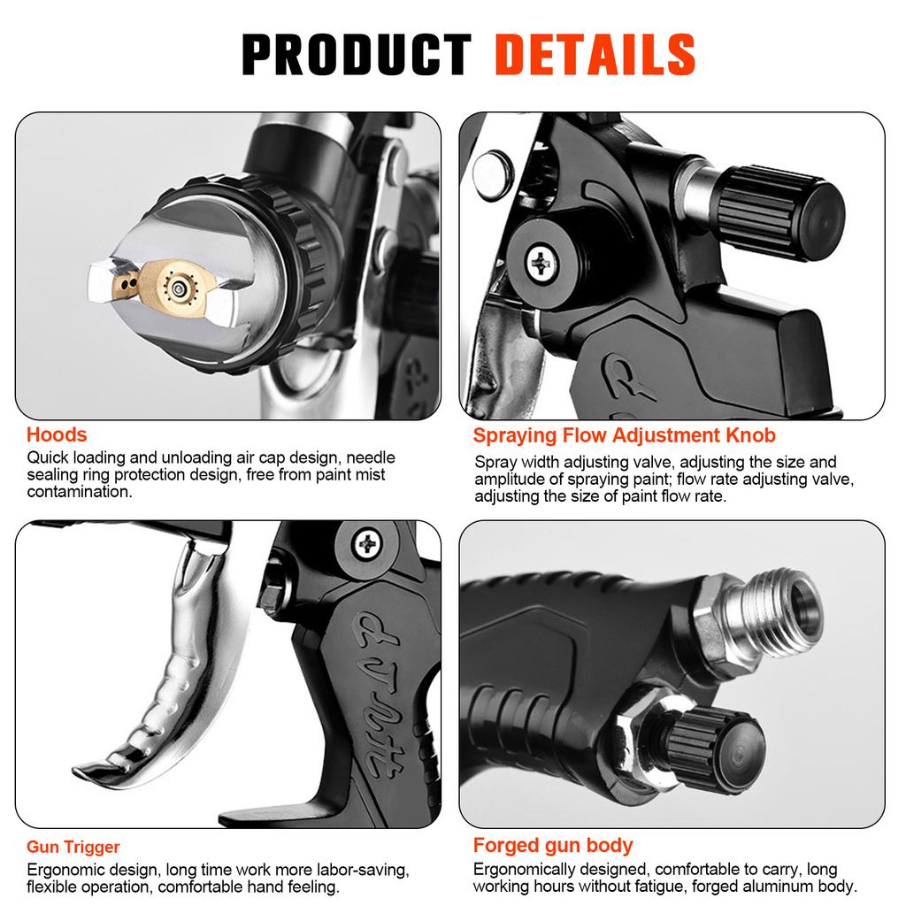 Professional Pneumatic Spray Gun with Adapter Car Aerograph Spraying Gun High Atomization Sprayer for Car Painting and Repair