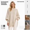 Poncho Oversize da Donna Maglione a Maglia Girocollo Maniche a Pipistrello Ampio Tinta Unita Pullover Autunno Inverno Maglione