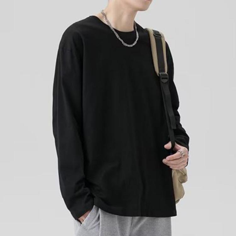 T-shirt da uomo morbida traspirante vestibilità comoda pullover maglietta girocollo manica lunga tinta unita per casa palestra abbigliamento da strada top