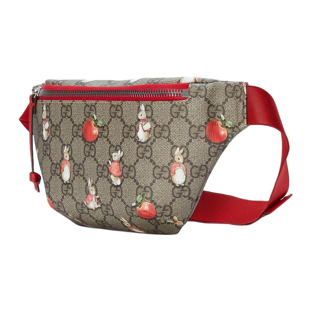 Gucci X Peter Rabbit™ Collaboration Animal Print Zipper Canvas And Leather Waist Bag Kids Waist Bag Ebony Green Red 502095-FACZL-8462