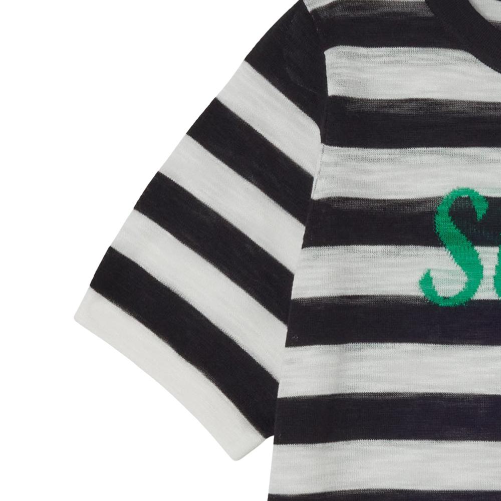 LAP Lettering Striped Short Sleeve Knit Ar2Kh680