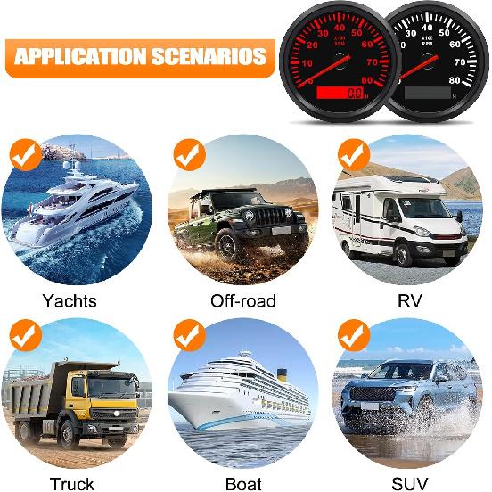 Geloo 85MM Boots Drehzahlmesser - Wasserdichter Außenbord-Drehzahlmesser 0-8000 U/min Tacho Meter für Auto LKW Marine Diesel Benzinmotor U/min Tacho Anzeige