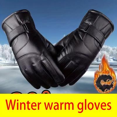 1 Paar warme Thermohandschuhe aus PU-Leder mit Fleecefutter, Winterurlaubsgeschenke