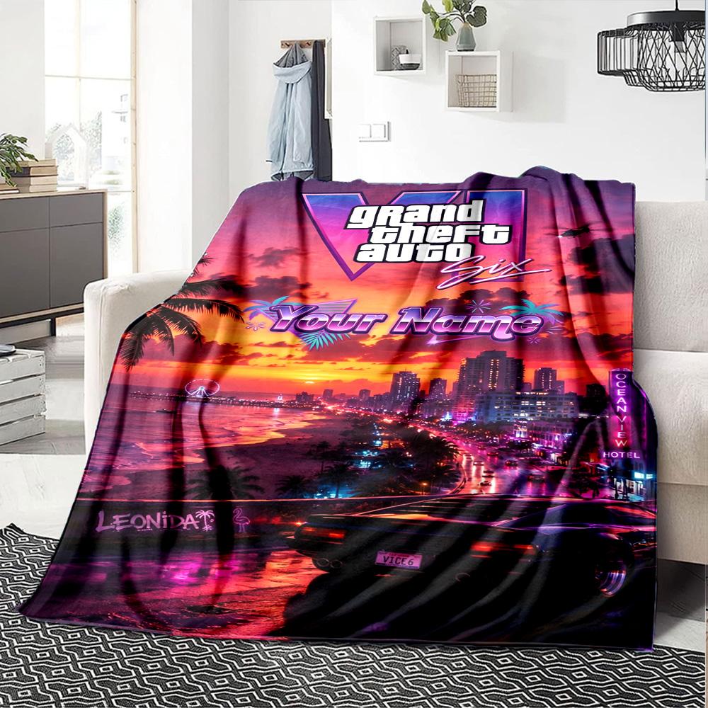 Grand Theft Auto Personalized Name Blanket Gift Customizable Blanket Soft & Cozy Suitable for Home Decor Bed Living Room Office All-Season Use