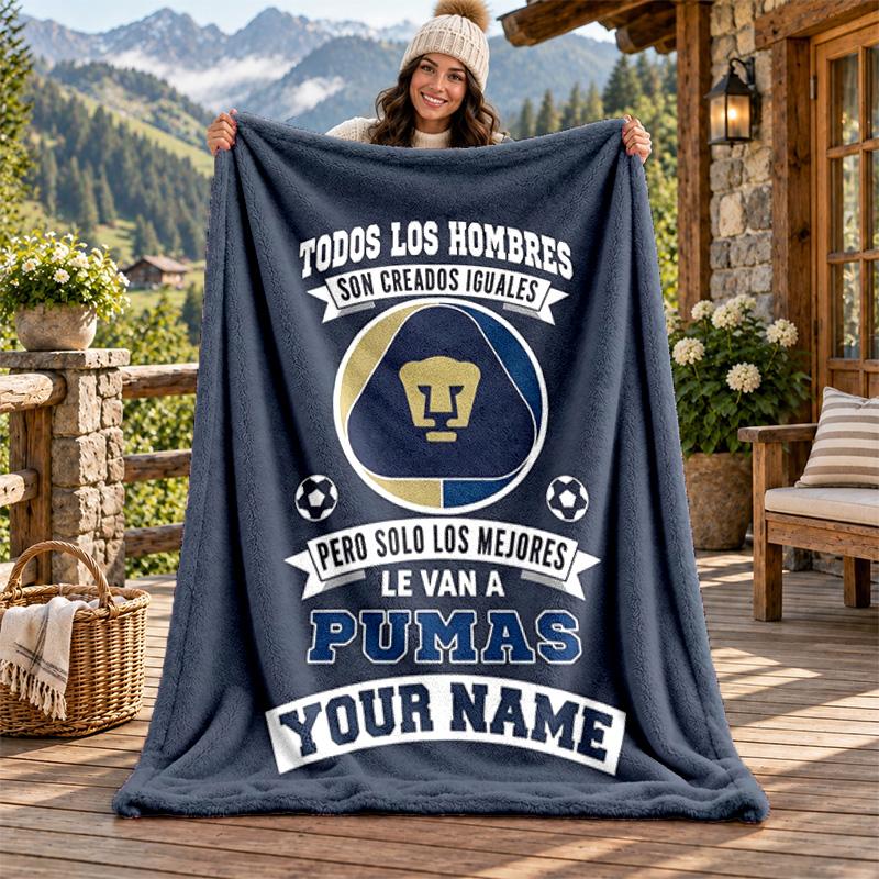 Club Universidad Nacional Pumas Custom Name Flannel Blanket Personalized Soft Warm Plush Throw Blanket Customized Gift for Family Friends