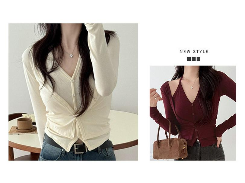 Korean Dongdaemun Elegant Halter Neck Slimming Long Sleeve T-shirt for Women