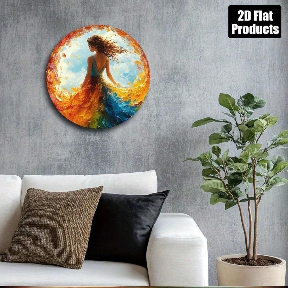 Elegant Fairy Bride Round Metal Wall Art 8x8 Inch Floral Butterfly Tin Sign Home Decor