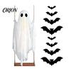 Multi Lighting Mode Decor Halloween Large Hanging Swing Ghost Decoration, Light Up Spooky Swinging Courtyard Decorations with 3D Bats for Front Porch,