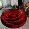 VIKAMA  1PC Round Rug With Red Rose Pattern  Bedroom And Living Room Decorative Rug  Home Decoration