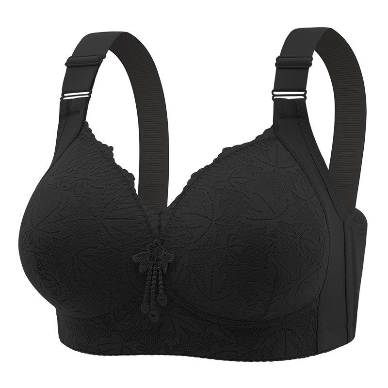 Plus Size Wirefree Lace Trim Bra with Adjustable Straps, Comfortable Side Support, and Sexy Gathering Design
