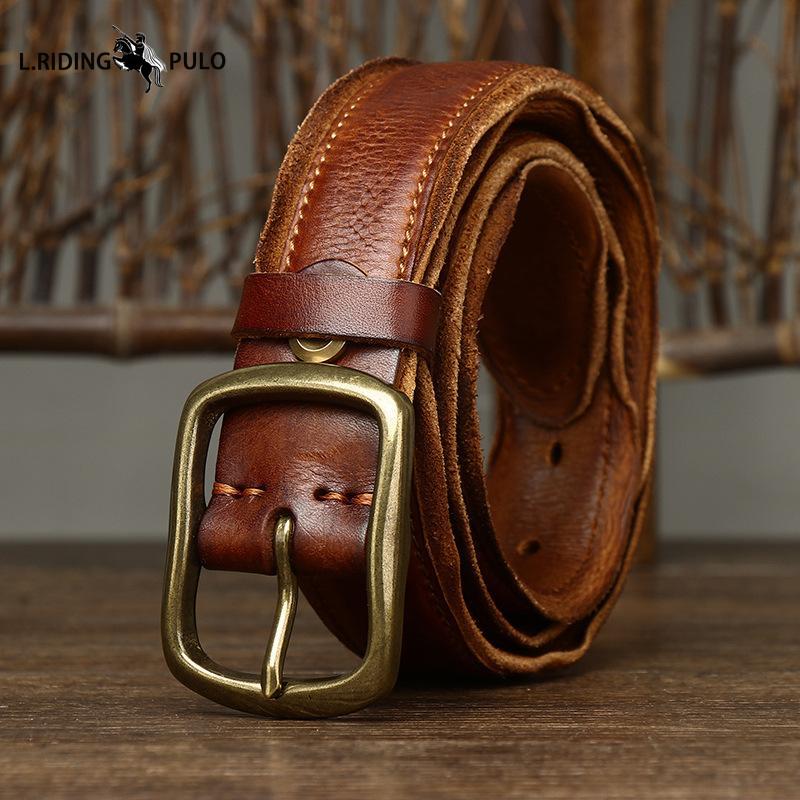 Pasek męski retro modny unikalny wzór węża z piórkową krawędzią ze skóry ze sprzączką z pierwszej warstwy skóry bydlęcej do jeansów