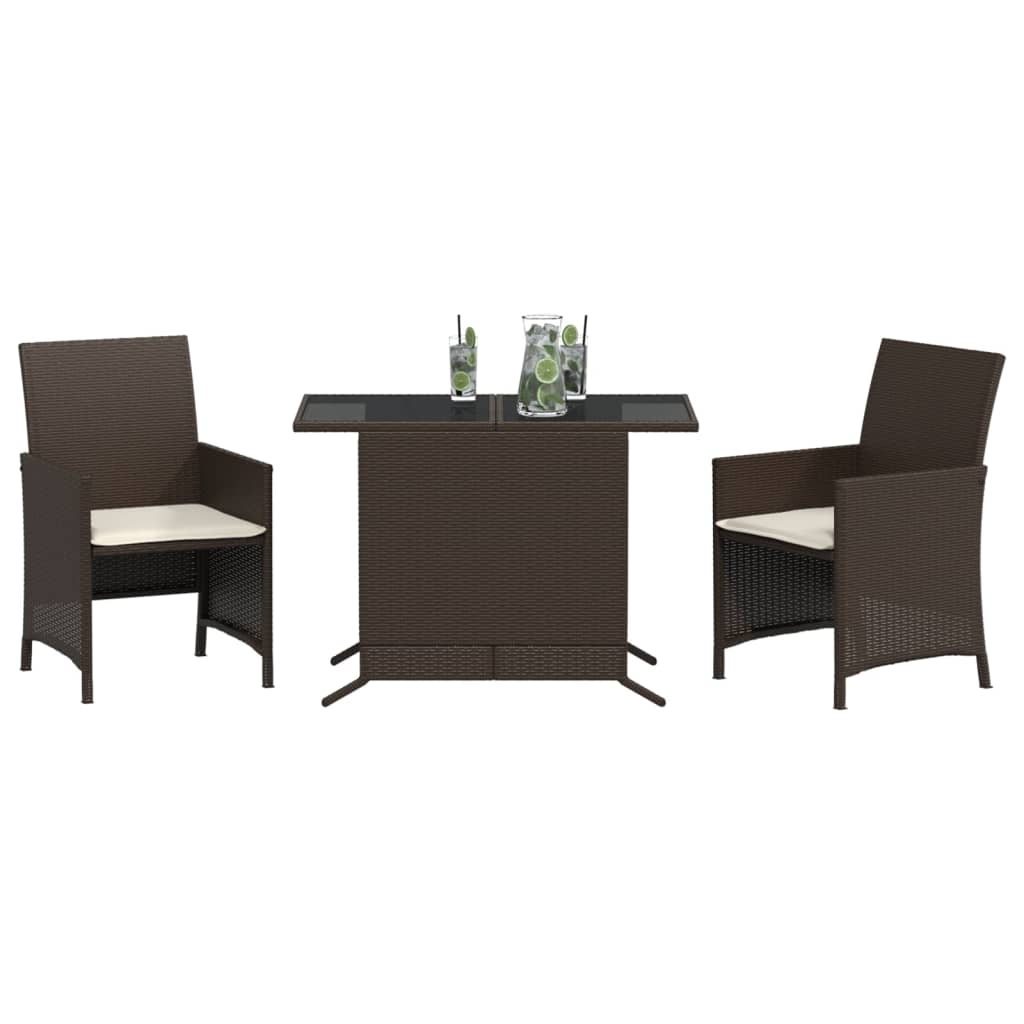 3 Piece Bistro Set with Cushions Brown Poly Rattan