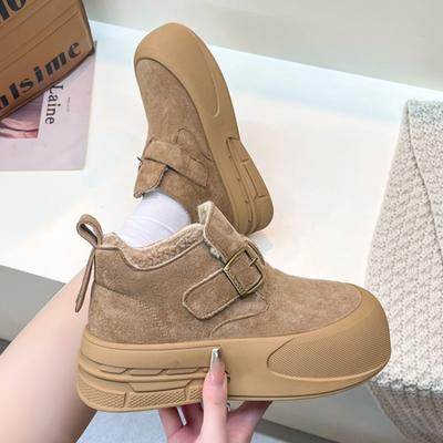Damen Plateau Wildleder Knöchel Schneestiefel Flats Warme Plüsch Baumwollschuhe Winter Hohe Absätze Mode Trend Lässig Rutschfest Gemütliche Botas Mujer