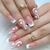 24 Pcs White French Tip False Nail Valentines Day Press On Nail Heart Acrylic Nail Full Cover Artificial Nail