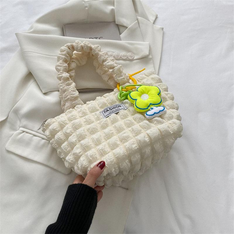 Portable bubble bag women's summer 2025 new trendy fashion pleated small tote bag versatile ins shoulder messenger bag