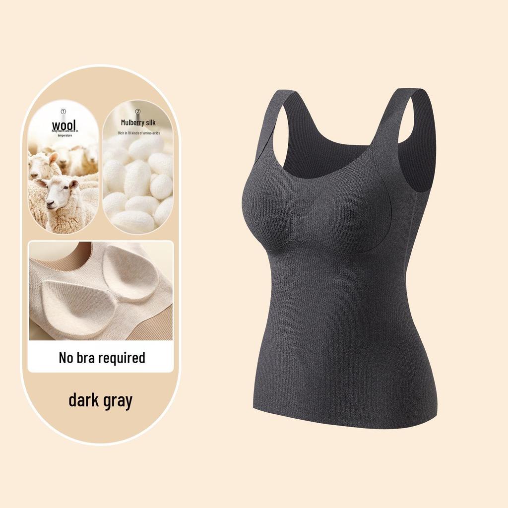 Keep Warm 033: Women's Mulberry Silk Self-Heating Cashmere Vest – Slimming Base Layer for Autumn/Winter