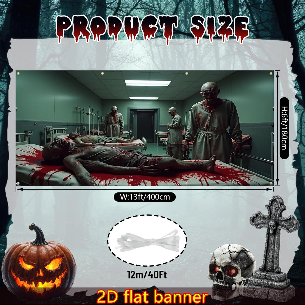 2D door banner 1 large horror hospital garage door banner - abandoned morgue scene with zombieszyc