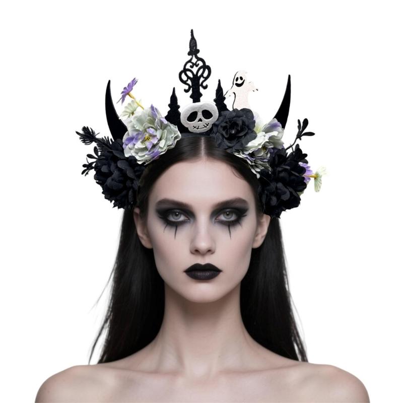 Halloween Party Hairband Roleplay Accessory Headpiece with Dark Series Flower For Costume Event Masquerades Party Wear