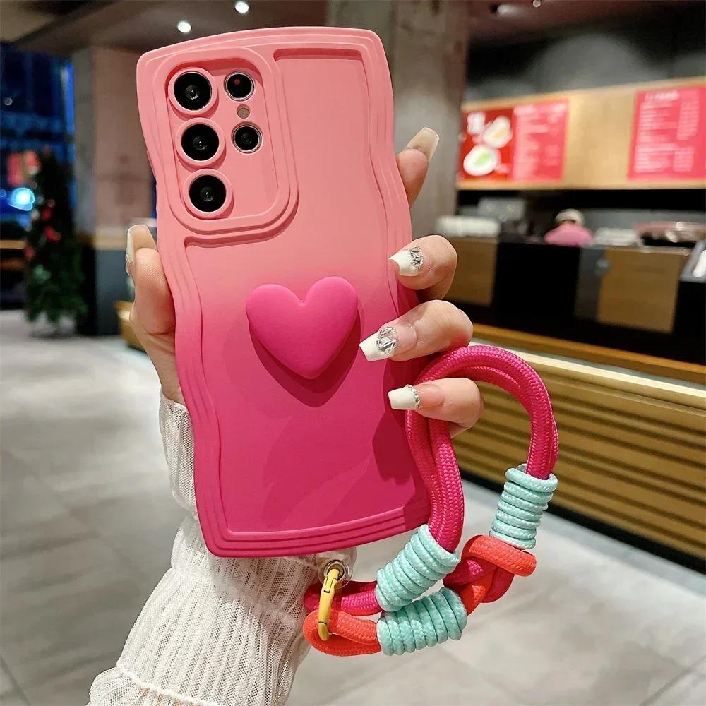 

Gradient Love Wave Border Case for Samsung Galaxy S23 S25 Ultra S22 Plus S21 FE A52 A25 A55 A16 A06 S24 Ultra Wrist Strap Cover For Samsung S22Ultra
