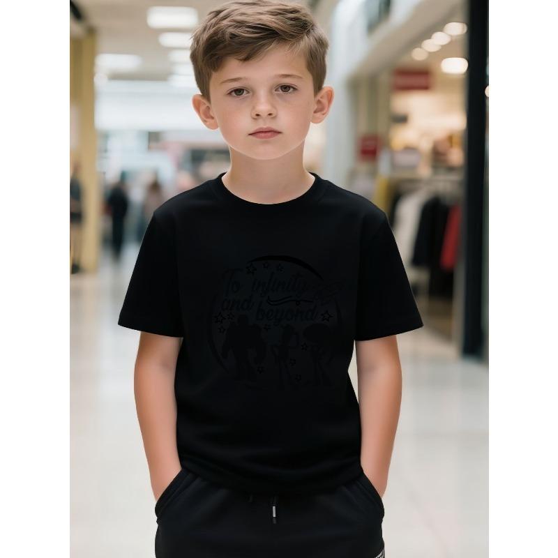 

European Size Boys Round Neck Short Sleeved T Shirt with Space Adventure Theme Pattern 98cm чёрный