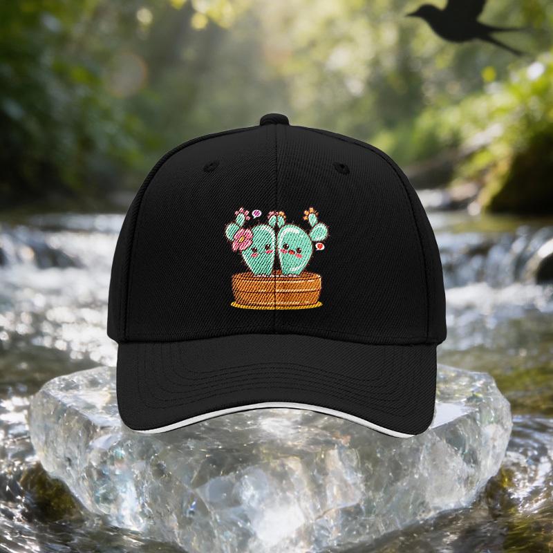 Cartoon Cactus Flower Sandwich Baseball Cap, Unisex, Simple, Lightweight, and Adjustable Outdoor Sun Hat, Ideal Gift for Travel