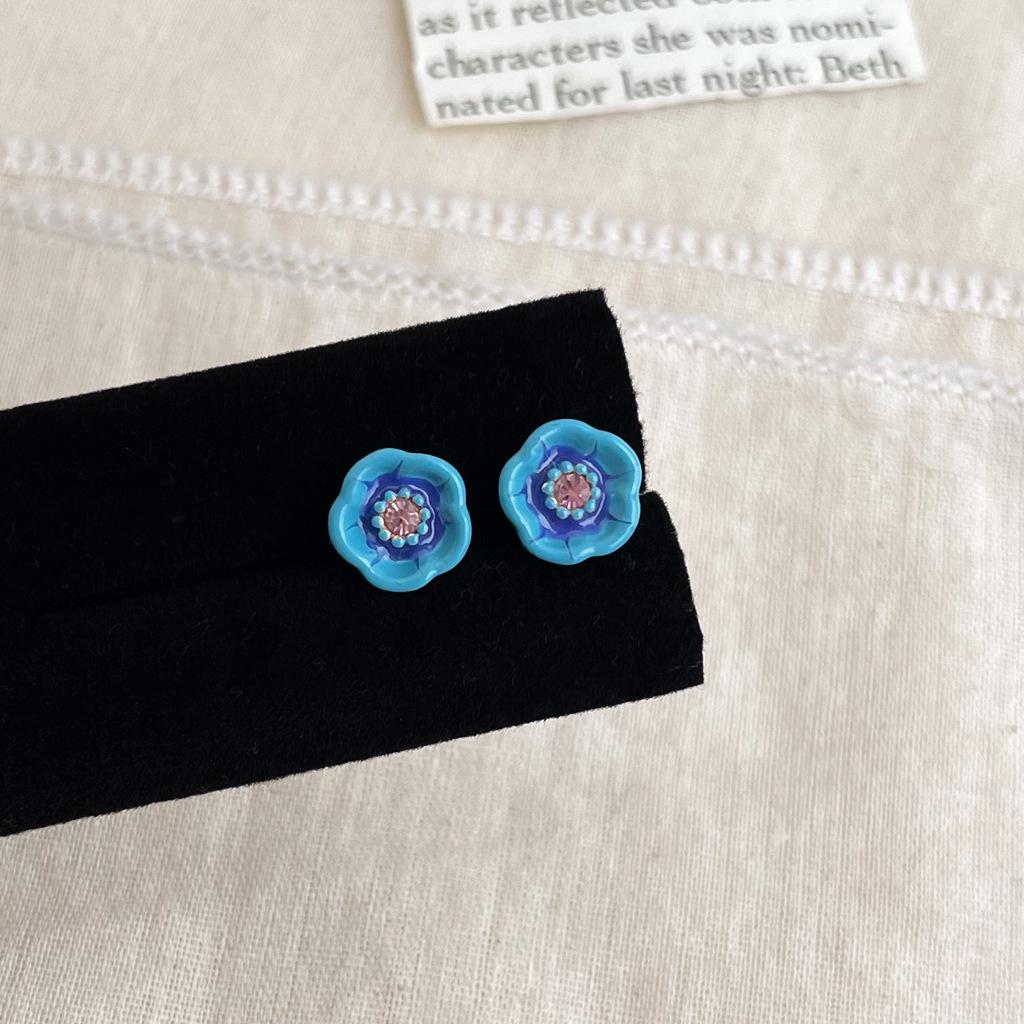 Sweet Blue Floral Enamel Stud Earrings – Korean Style Fashion for Women