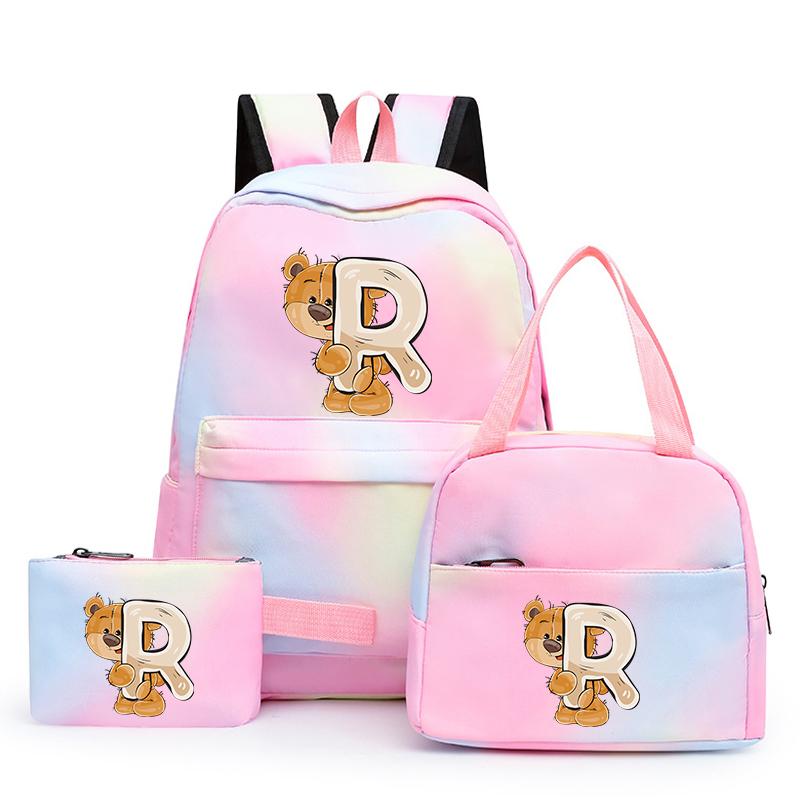 3ks/sada Malý medveď 26 anglických písmen Školský ruksak pre deti Dievčenský ruksak Back to School Taška na obed Tašky na ceruzku