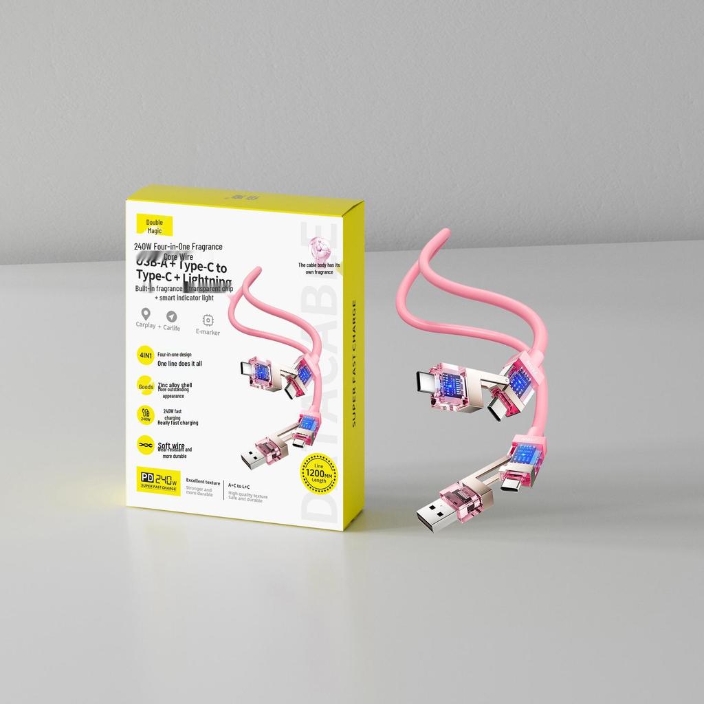Smart Flash Charge: Baimo 240W 4-in-1 Aromatherapy Fast Charging Cable for Apple & Android