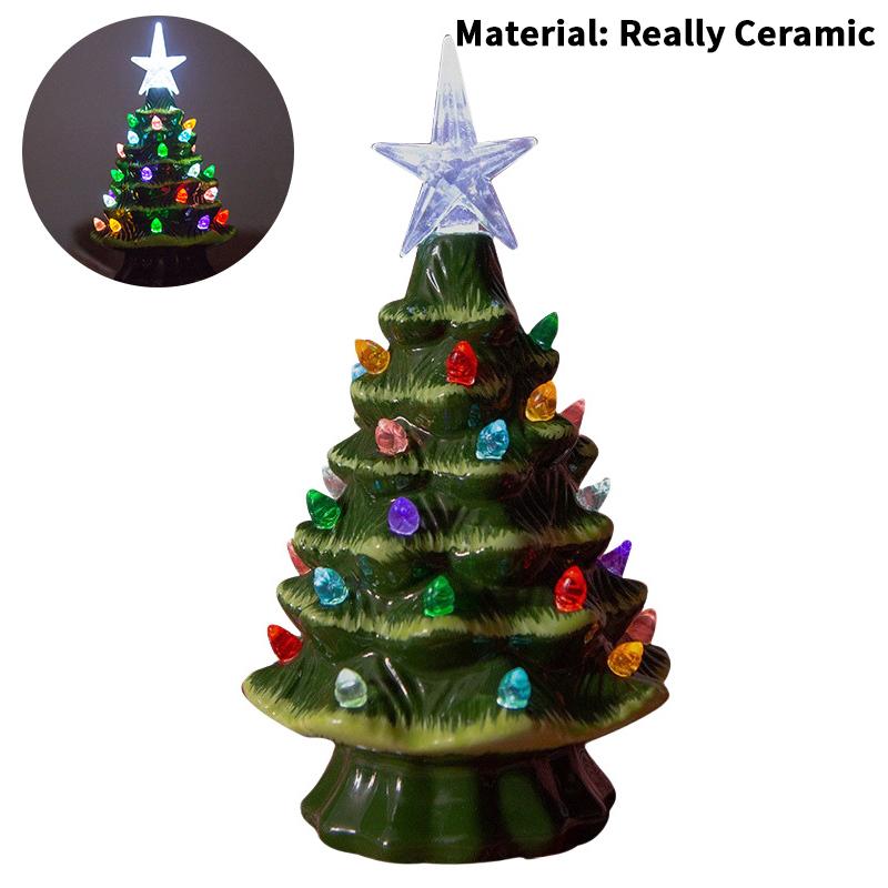 Retro Hand-Painted Tabletop Christmas Trees, Ceramic Christmas Trees That Light Up, Table Top Christmass Tree With Lights