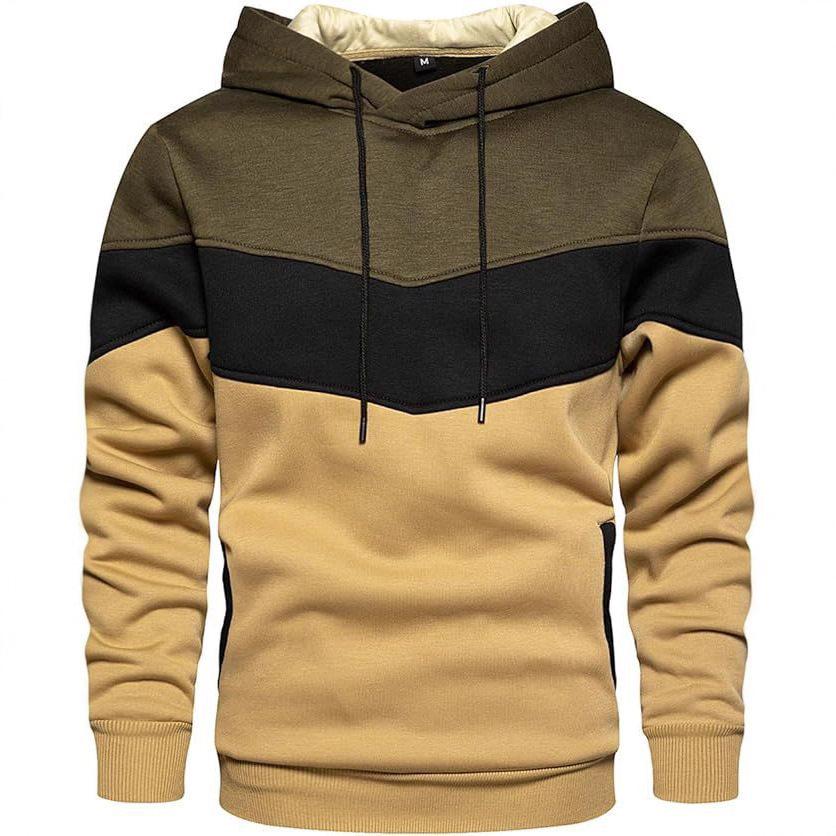 Men's Fashionable Printed Hooded Sweatshirt - European & American Casual Sports Color Block Top for Spring & Autumn