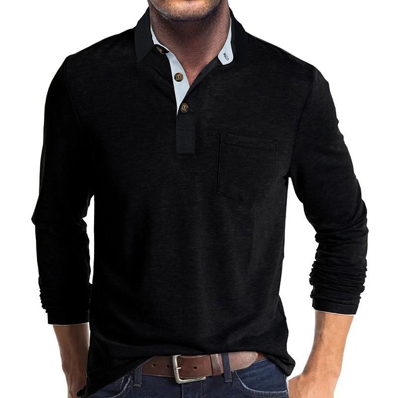 Autumn and Winter Solid Color Fashion Long Sleeve Lapel T-shirt Men's Polo Shirt Base Shirt Top