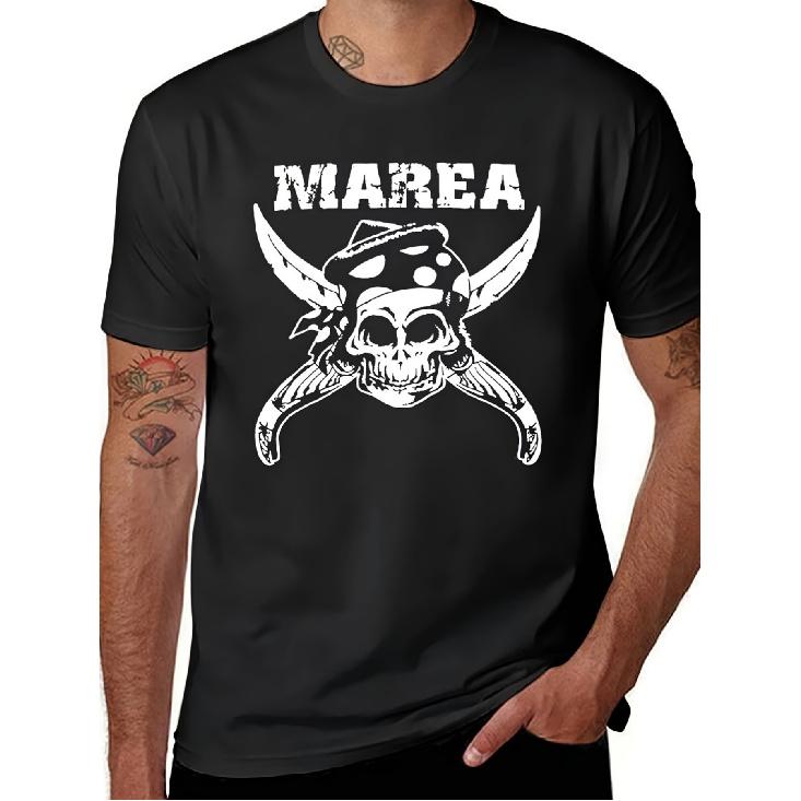 Men'S Marea Band Spanish Rock Graphic T-Shirt - Black Distressed Skull And Crossbones And MAREA Lettering, Breathable Short Sleeve Tee, Machine