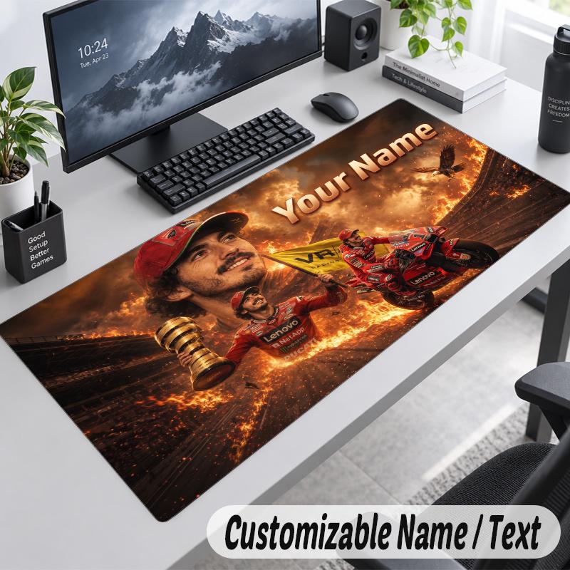 Francesco Bagnaia Personalized Large Mouse Pad Custom Name Text Extended Desk Mat Gaming Mousepad