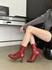 2025 Autumn and Winter New Square Head Thin Heel High Heel Temperament Thin French Fashion Sexy Beauty Internet Celebrity Short Boots
