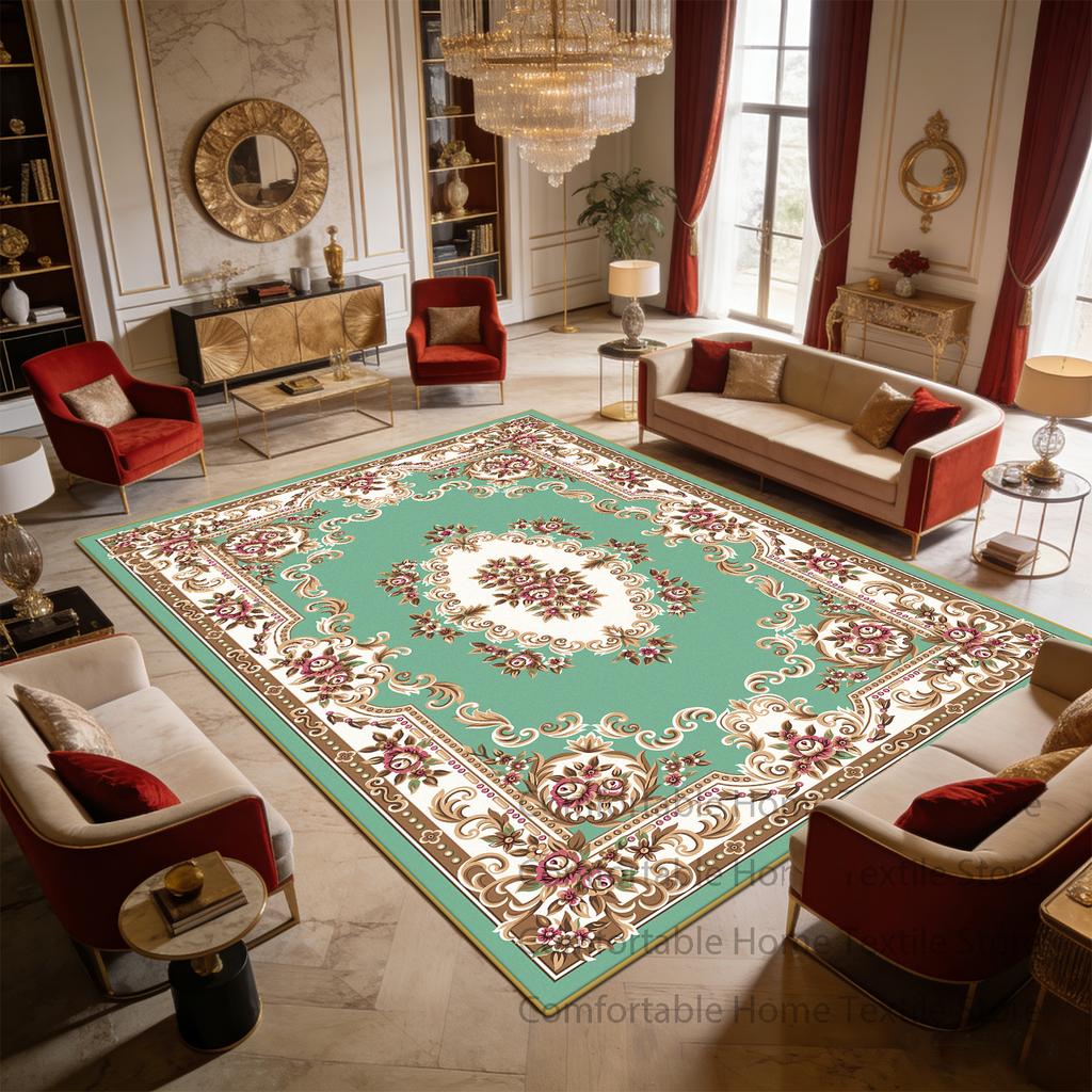 European Royal Baroque Style Living Room Carpet Home Decoration Luxury Antiskid Fluffy Rug Easy Clean Short Velvet Soft Foot Mat