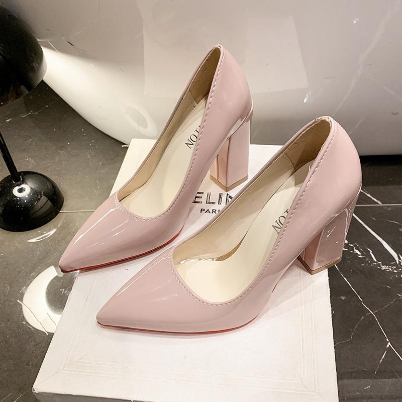 Fashion Aphixta Autumn 10cm/3.94Inch Chunky Heels Pumps Women Shoes Wine Red Patent Leather Sexy Party Official Leisure Plus Szie 33-46
