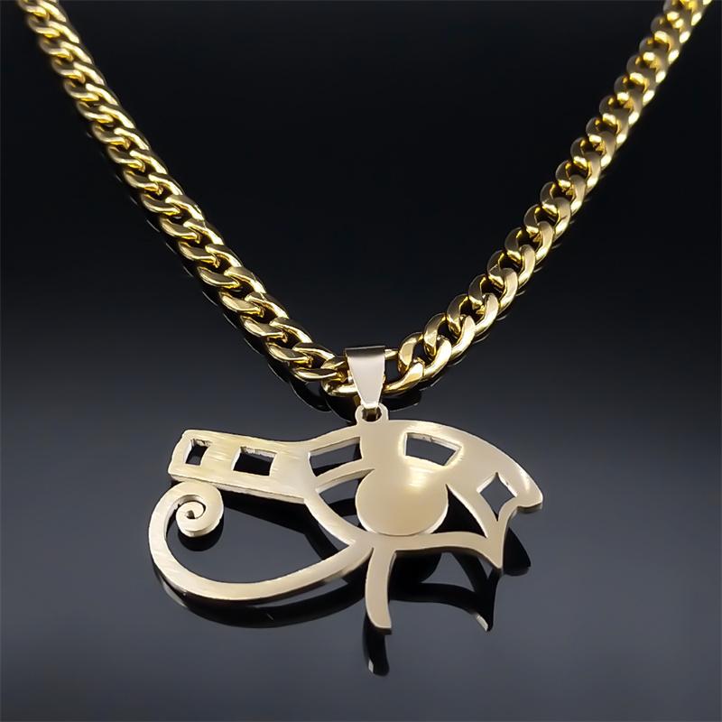 Turkish Evil Blue Eye of Horus Necklace Women Men Stainless Steel Hip Hop Egyptian Pharaoh Necklaces Fashion Jewelry 9716