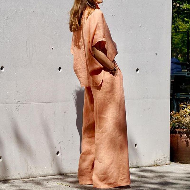 Damen Mode Locker Baumwolle Leinen Revers Zweiteiliges Set - Frühjahr/Sommer 2024 Kollektion