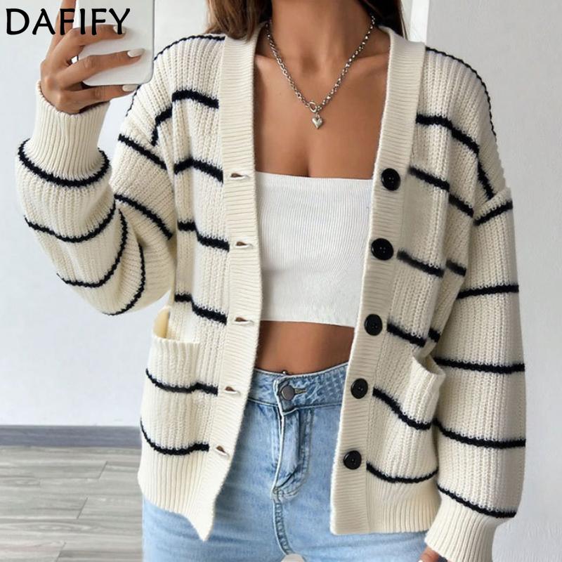 DAFIFY  Women's Fashion Casual Fall Winter Stripe Print Long Sleeve Sweaters