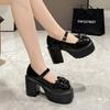 White Round Toe Platform High Heels Women Mary Jane Shoes Retro Bows Elegant Pumps Chunky Heel Spring Women's Wedding Shoes