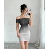 Women's Off Shoulder Sleeveless Mini Dress Bodycon High Waist Elegant Gradient Party Dress
