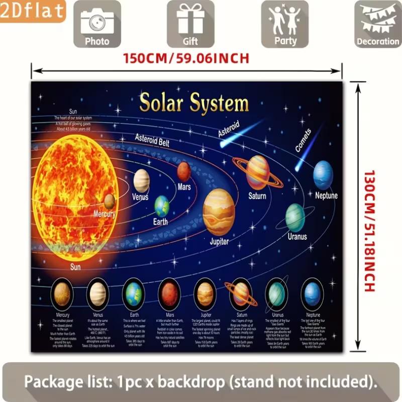 2D Solar System Educational Chart Backdrop 2D Flat Print Outer Space Planets Photo Background