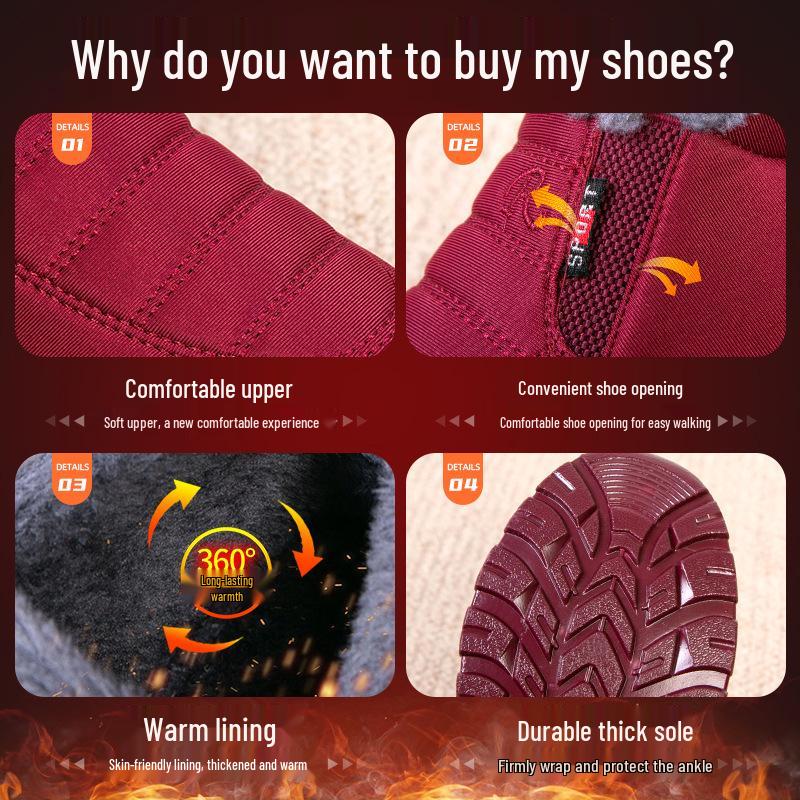 Women's Winter 2025 Fleece-Lined Cotton Slip-On Boots: Warm, Casual, and Comfortable for Moms and Seniors