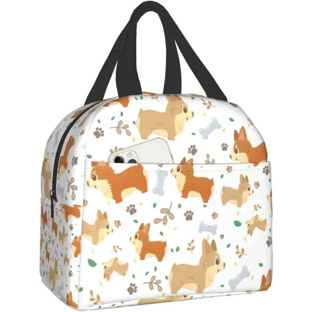 

Милый ланч-бокс с принтом «Спящий и любимый корги», маленькая термосумка для ланча Kawaii, многоразовая сумка для еды, контейнеры для ланча 22x20x13CM темно серый