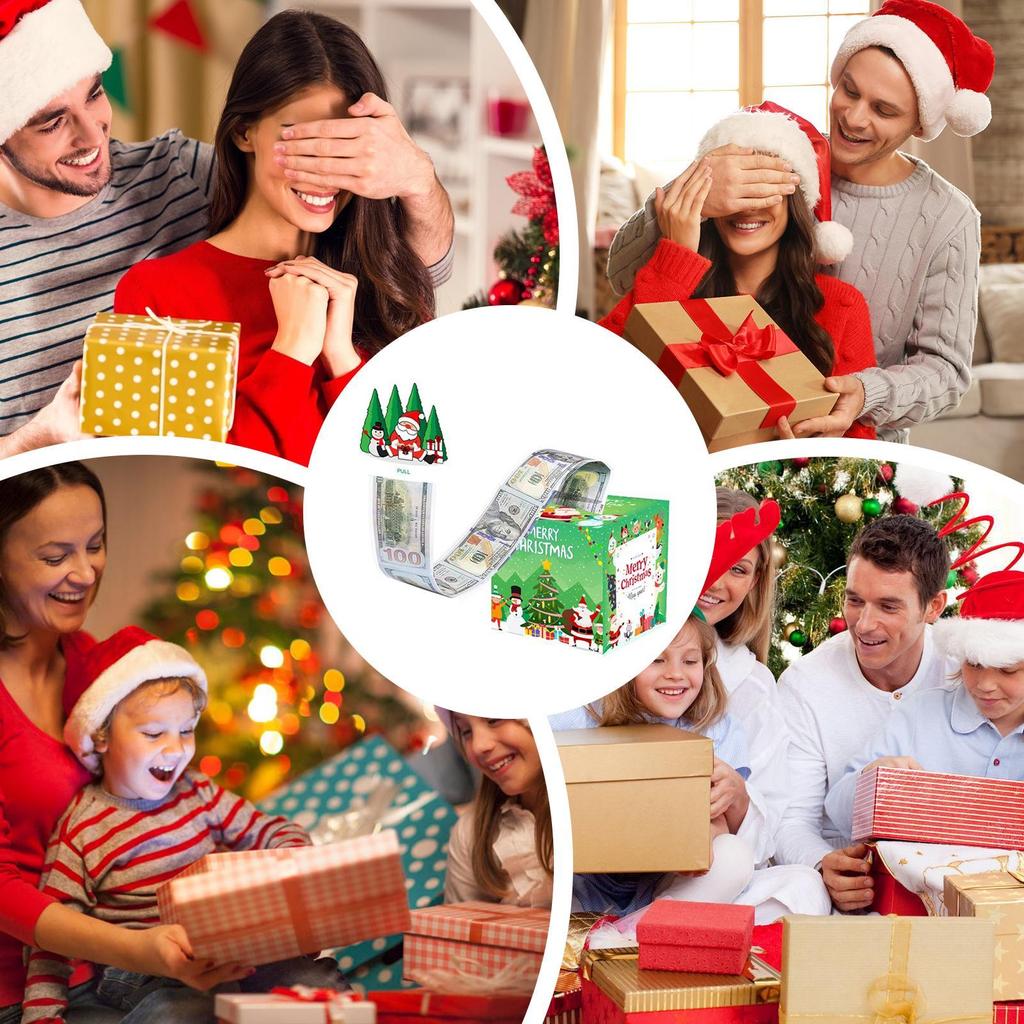 Christmas Money Pull Box Creative Cash Pouch Money Pull Out Box With 50 Bags For Birthday Party Holiday Adults Kids Friends