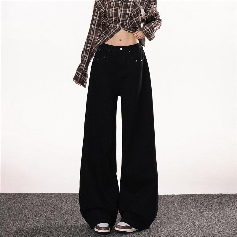

Women s High-Waisted Wide-Leg Jeans - Loose Fit, Slimming, New Design, Drape for Pear Shape, American Straight Leg Medium чёрный