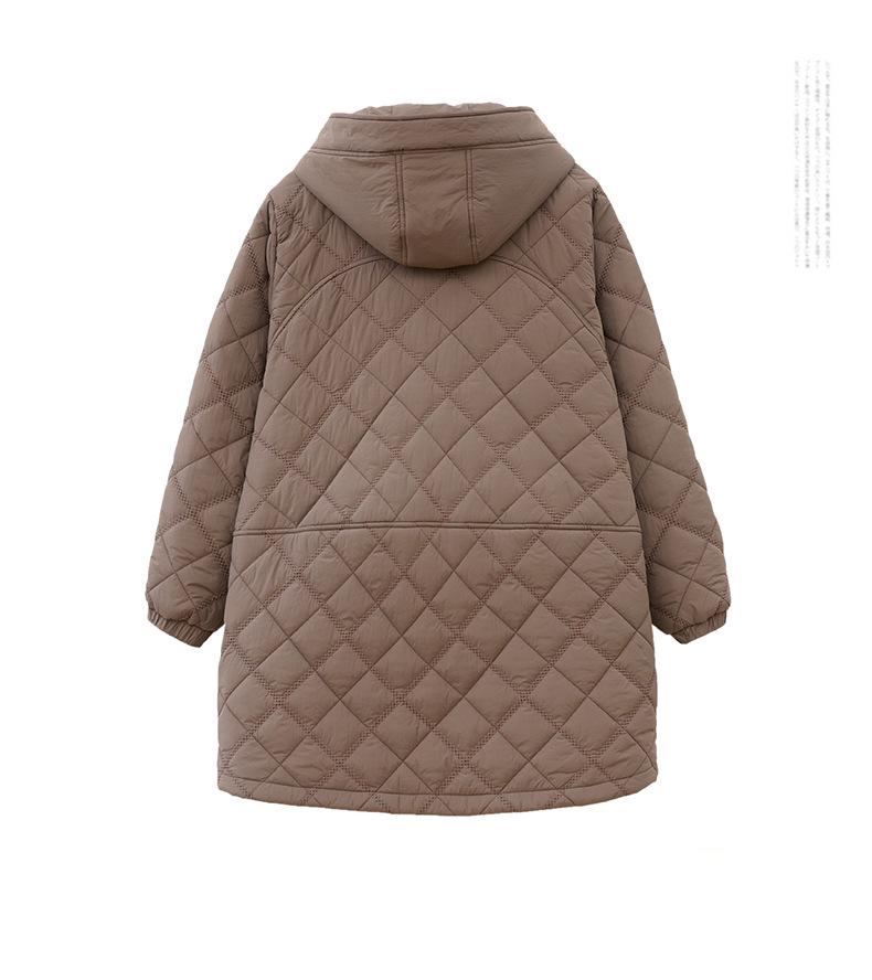 Damen Winter 2024 Rautenmuster Kapuzen Daunen Baumwollmantel für Mütter mittleren Alters